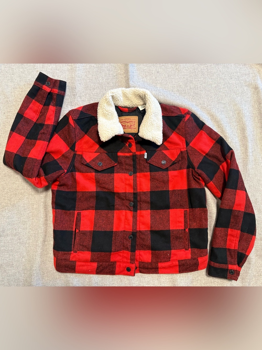 Levi's Red Black Buffalo Plaid Sherpa Jacket